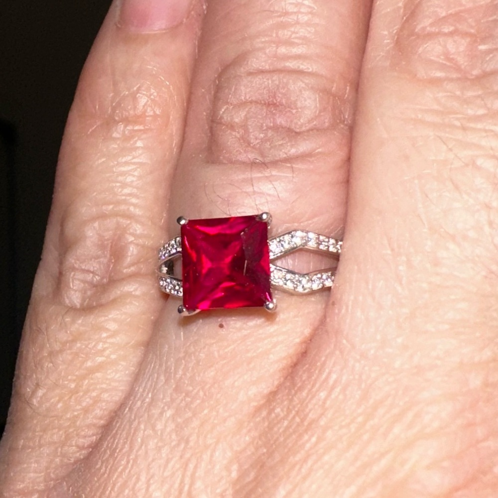 Lab Ruby Square Stone With Lab Diamonds Size 7 St… - image 2